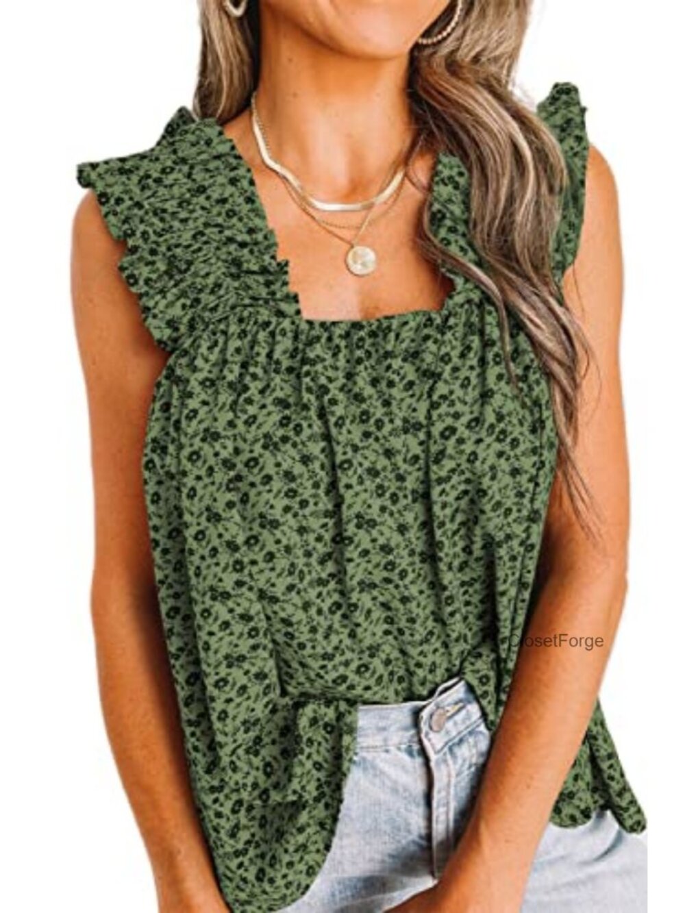 Boho Floral Tank Top Womens Shirred Straps Pleated Sleeveless Summer Beach